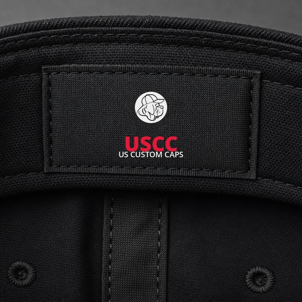 US Custom Caps brand woven label add-on