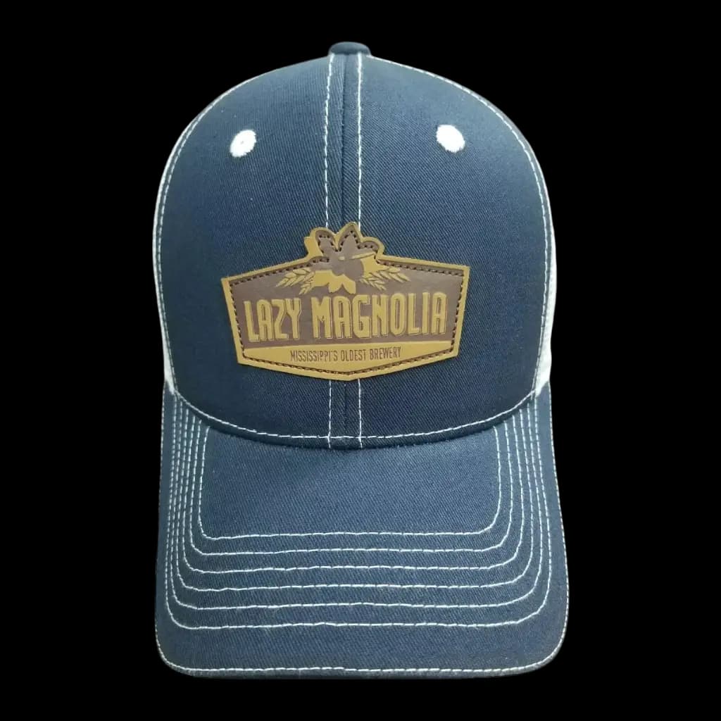 Leather patch logo method on a custom cap