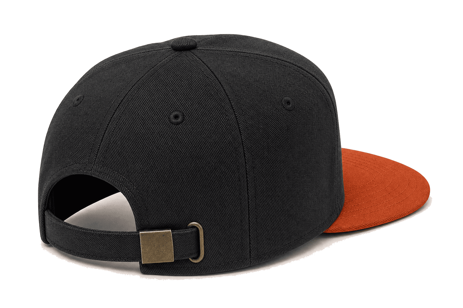5P Buckle HFS black 5-panel high profile flat bill cap back view with brass buckle closure