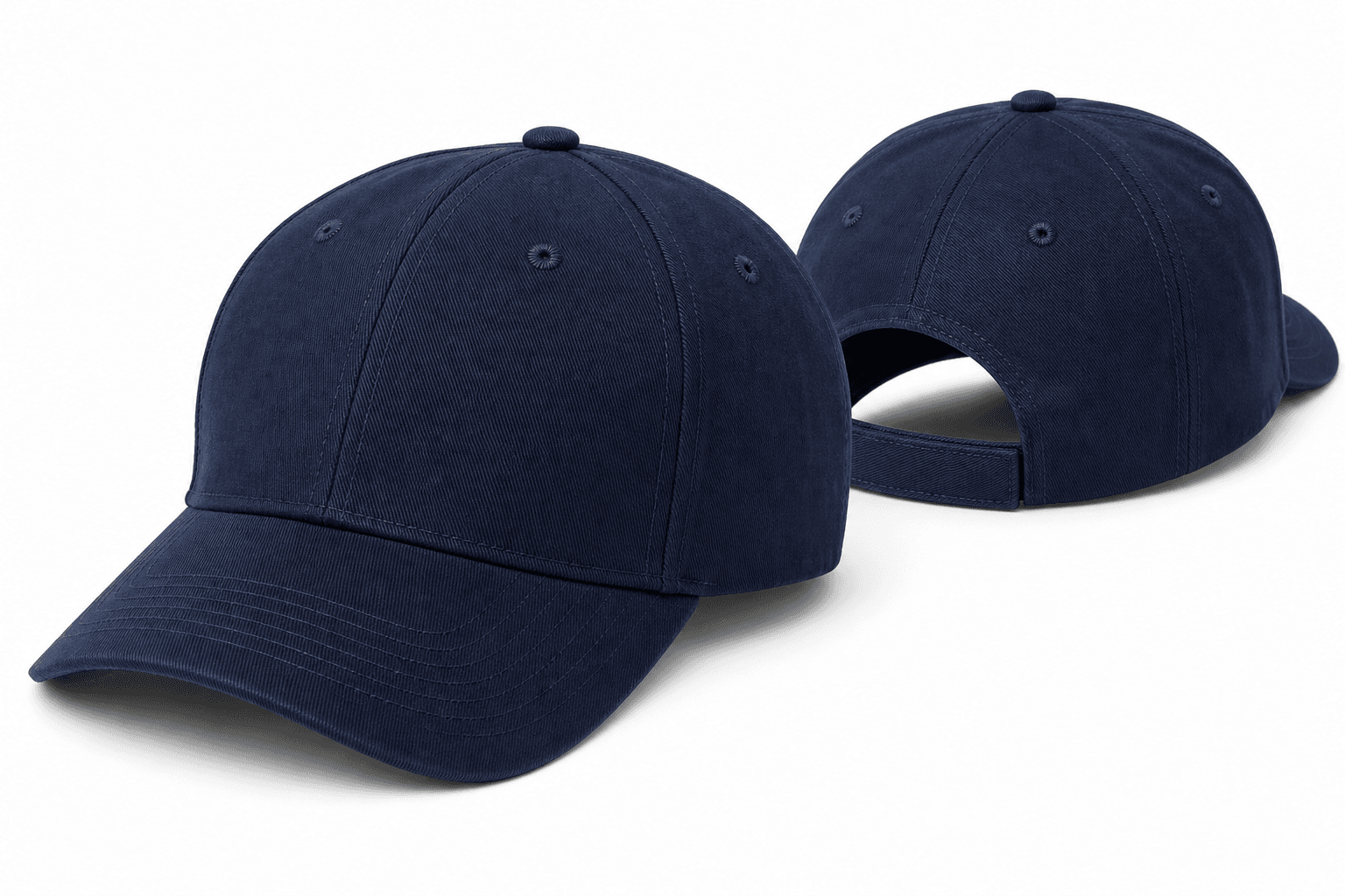 6P Velcro MCU navy cap front and rear views with fabric strap closure
